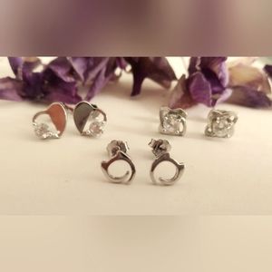 Silver Stud Shape Earrings Pack with Sterling Backers NWT Cat Flower Heart ❤️😸
